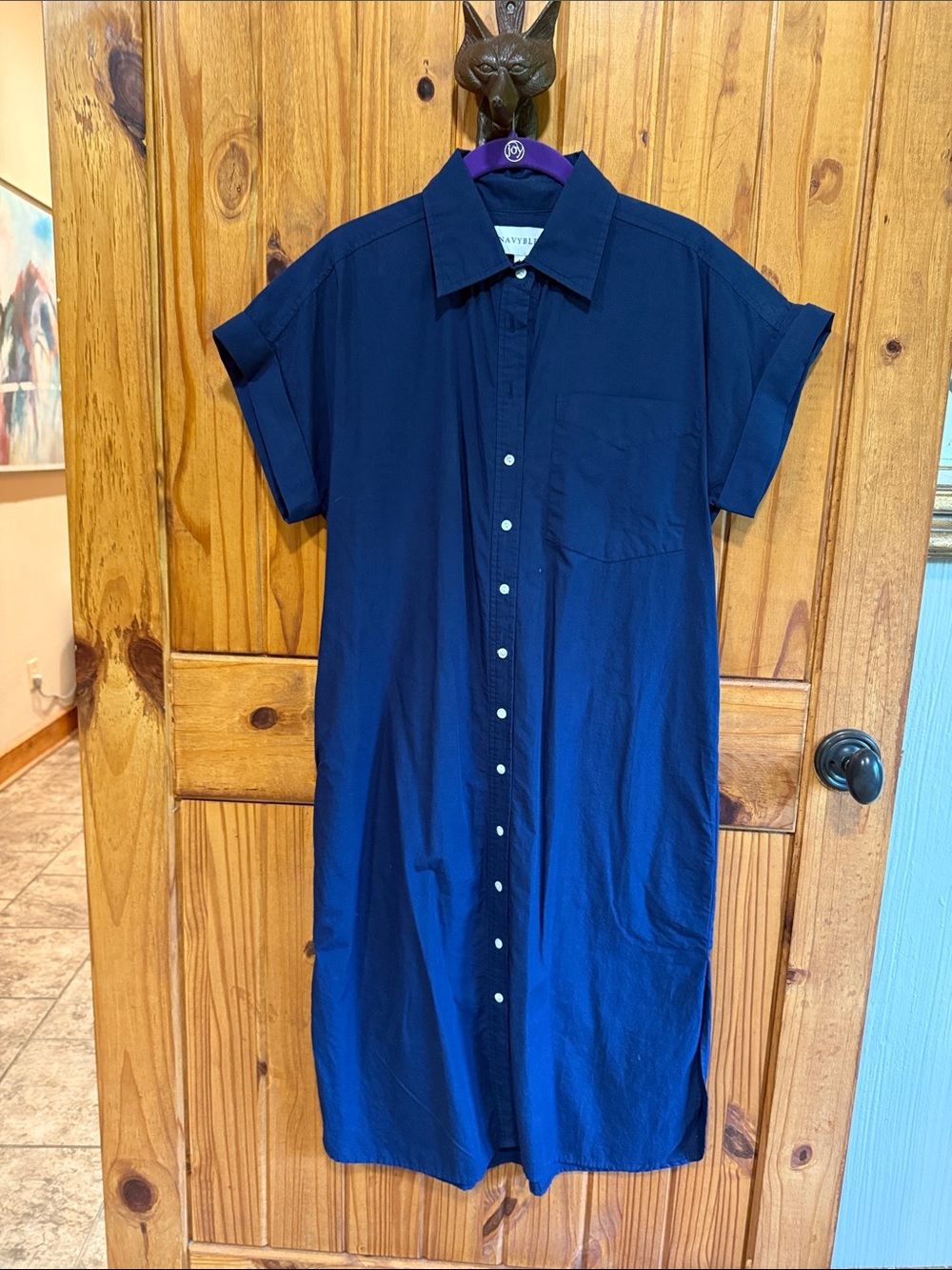Casual Button-Front Navy Midi Shirt Dress
